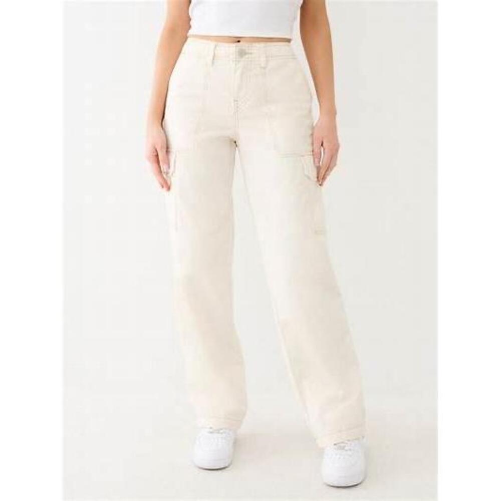 TRUE RELIGION NWT WOMENS MILITARY SINGLE NEEDLE CARGO PANT IN WINTER WHITE-31W
